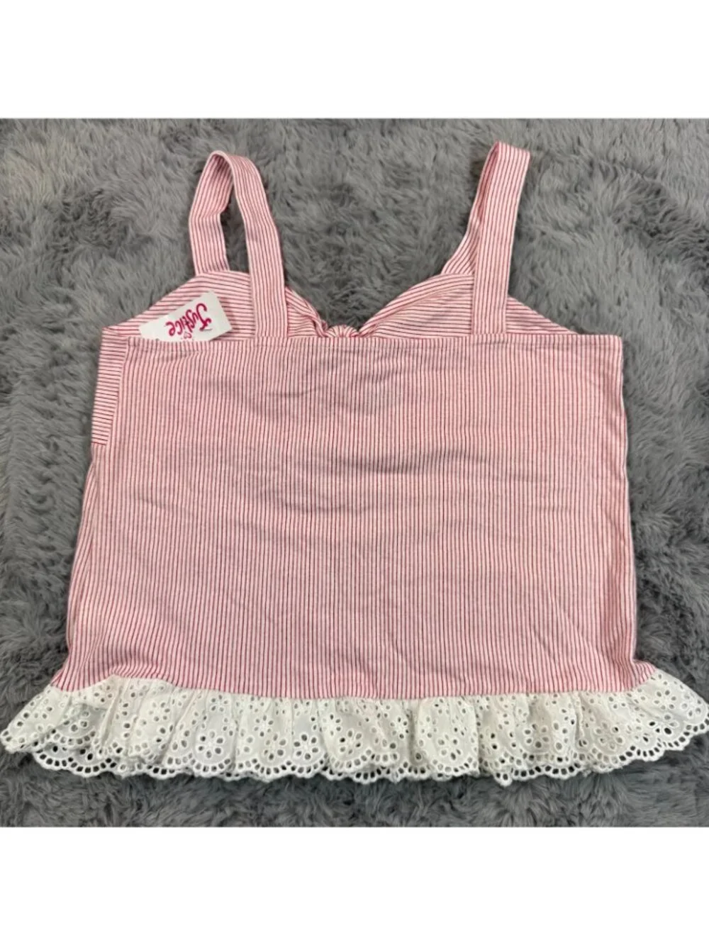 Justice Tank Top Girls 12 Pink Pinstripe Cotton Bow Detail Eyelet Hem Pullover